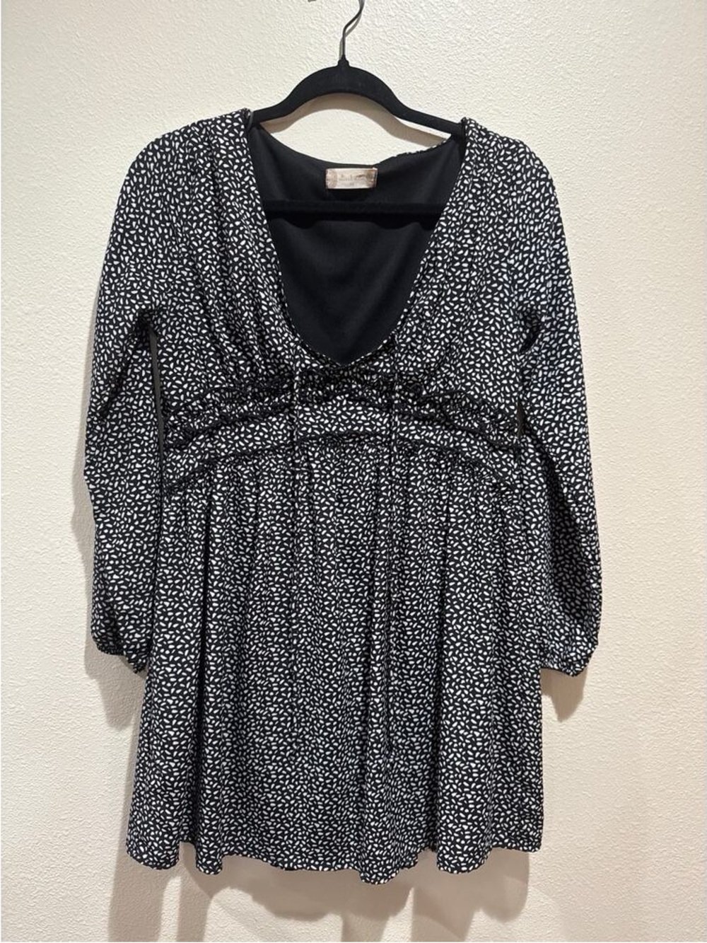 Black and White Patterned Long Sleeve Tunic Dress
